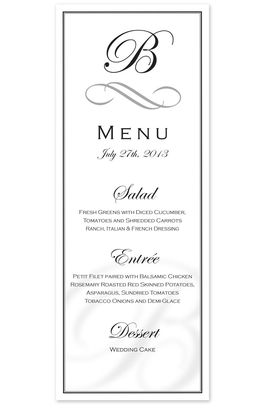 Ryan Sellick Graphic Design Wedding Dinner Menu 2013