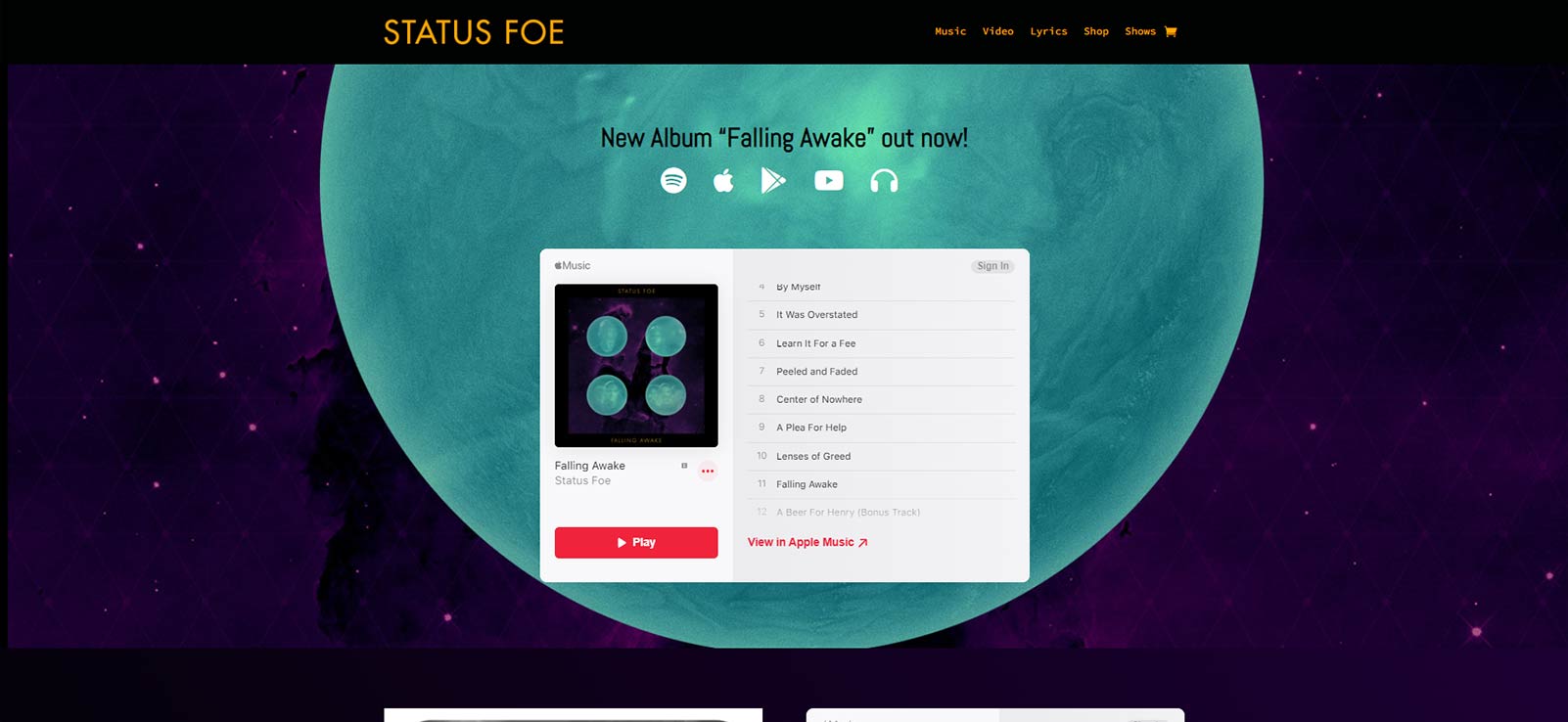 Screen Capture image of the Status Foe website.